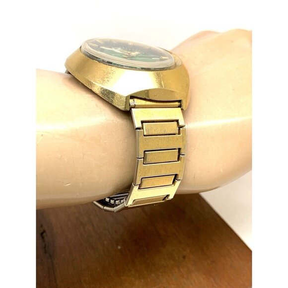 Slava Men's Watch Vintage USSR Automatic Green Dial Day Date Gold Steel 41mm - Picture 11 of 13